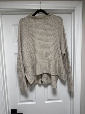 Free People Heathered Cream Ribbed Mock Turtleneck Sweater